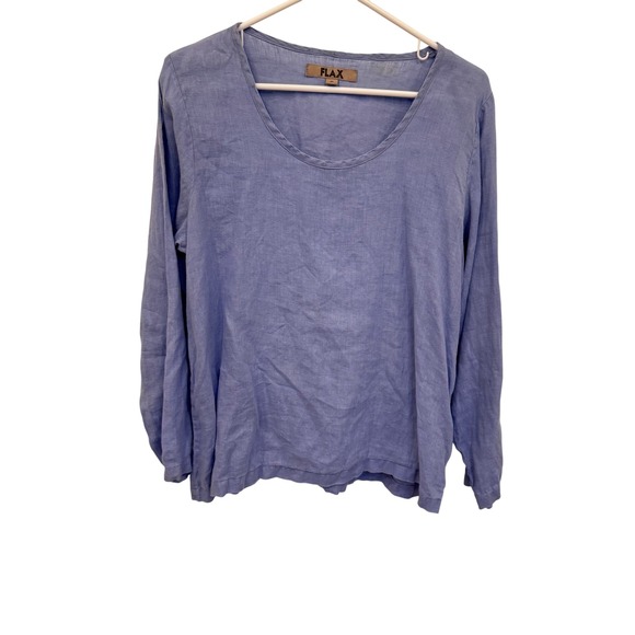 FLAX Periwinkle Blue Linen Long Sleeve Scoop Neck Casual Top sm oversized EUC - Picture 1 of 9